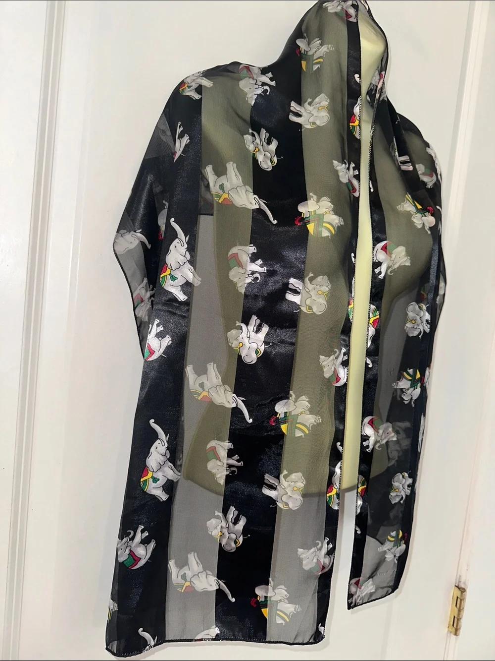 Fun Vintage Circus‎ Elephant Print Black Semi Sheer Polyester Scarf